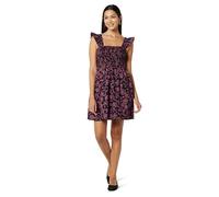 The Drop Kari Ruffled-Shoulder Smocked Mini Dress Vestiti, Stampa Paisley Nero/Rosa, XXS