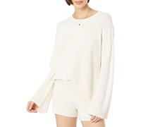 The Drop Maglione da donna a costine con girocollo e spacco posteriore, bianco whisper, 5XL Plus, taglia forte