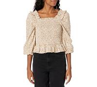 The Drop Marisol Maglia Corta a Nido D’Api con Maniche Lunghe e Volant da Donna, Stampa a pois bianchi/praline, XXS