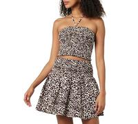 The Drop Rosita Cropped Smocked Halter Top Crop, Stampa Margherite Color Cioccolato/Bianco Whisper, XXS