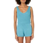 The Drop Sylvie, Canotta Corta in Maglia a Costine con Doppio Scollo a V da Donna, Blu Artico, L