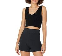 The Drop Sylvie, Canotta Corta in Maglia a Costine con Doppio Scollo a V da Donna, Nero, XXL