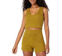 The Drop Sylvie, Canotta Corta in Maglia a Costine con Doppio Scollo a V da Donna, Olio d'oliva, XS