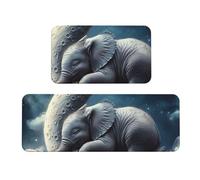 The Elephant On The Moon - Set di 2 tappeti da cucina in legno antiscivolo, anti affaticamento, tappetini lunghi per casa e ufficio