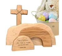 The Empty Tomb Easter Scene - Wooden Tiered Resurrection Scene Tray Kit | Handcrafted Religious Nativity Decor | Jesus Sign Tiered Centerpiece For Home Workplace Christian Easter Tabletop Decoration