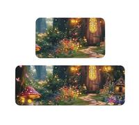 The Enchanted Garden, The Enchanted Forest - Set di 2 tappeti da cucina in legno antiscivolo, anti affaticamento, tappetini lunghi per casa e ufficio