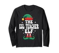 The ESL Teacher Elf Funny Christmas Matching Group Maglia a Manica