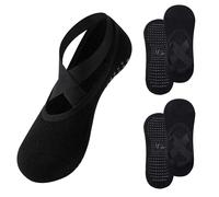 The Essentials Wardrobe Calzini da donna in bambù da yoga, confezione da 2 paia di calzini per pilates, ballerina, antiscivolo, con cinghie elastiche, supporto per arco plantare, traspiranti