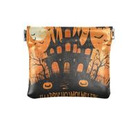 The Evil Yellow Pumpkin Castle on Halloween Fashion Women's Leather Coin Purse Wallet Cute Mini Card Holder Wallet for Men Women Travel monedero Chico para monedas