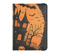 The Evil Yellow Pumpkin Castle on Halloween Leather Passaporto Card Holder Cover Combo per Viaggio Vaccino Custodia Protettiva Porta Passaporto Combo con Slot per Vaccino Card per gli uomini