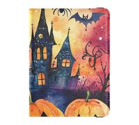 The Evil Yellow Pumpkin Castle on Halloween Porta passaporto in pelle per uomini di viaggio per viaggi Documenti Organizzatore Protector Passaporto Cover Holder Wallet Case per le donne Impermeabile
