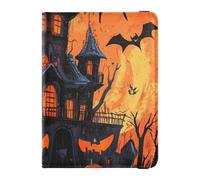 The Evil Yellow Pumpkin Castle on Halloween Porta passaporto in pelle per uomini di viaggio per viaggi Documenti Organizer Protector Carino Libro del passaporto per gli uomini Ultra Sottile