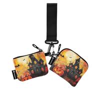 The Evil Yellow Pumpkin Castle on Halloween Portafoglio doppio da polso per le donne Slim staccabile portamonete porta cambio con portachiavi per donna 2 confezioni portafoglio per i tarjetas