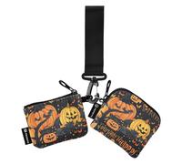 The Evil Yellow Pumpkin Castle on Halloween Women Credit Card Case Coin Purse Minimalista Zipper Portamonete Portafoglio con Cerniera Tasca portamonete per le donne 2 confezioni Mujer para tarjetas