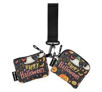 The Evil Yellow Pumpkin on Halloween Dual Wristlet Portafogli per le Donne Sottile Portatile Cambiamento Borsa Portachiavi con Tasca con Cerniera per Lady 2 Pz monedero y tarjetero para Mujer