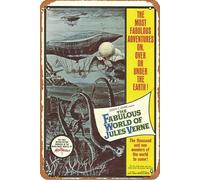 The Fabulous World of Jules Verne, targa in metallo con scritta in lingua inglese "The Fabulous World of Jules Verne", decorazione da parete, stile vintage retrò, 20,3 x 30,5 cm