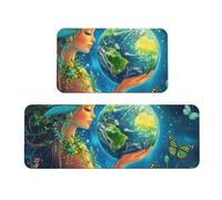 The Fairy Flower Girl Hold The Planet - Set di 2 tappeti da cucina in legno antiscivolo, anti affaticamento, tappetini lunghi per casa e ufficio