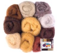 The Felt Box Lana per infeltrimento ad ago, confezione da 10 tonalità marroni (100 g totali), imbottitura cardata per anima o finitura, lana per infeltrimento grossa per animali realistici