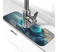 The Fine Eyes of Dragonflies - Tappetino paraspruzzi per rubinetto, con ventosa per rubinetto della cucina, tappetino antigoccia per bagno (38,1 x 14 cm)