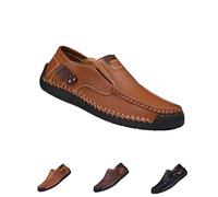 The First Young Shoes Men, 2025 nuovi stivali da guida slip-on in pelle pregiata fatti a mano da uomo(Light brown,US9)