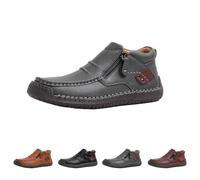 The First Young Shoes Men, Handmade Premium Leather Slip on Driving Boots Travel & Outdoor (Grey,40)