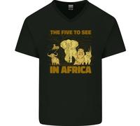 The Five To See IN Africa Safari Animali Uomo Scollo A V Cotone T-Shirt