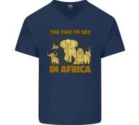 The Five To See IN Africa Safari Animali Uomo Scollo A V Cotone T-Shirt