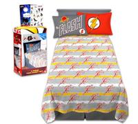 The Flash - Set di biancheria da letto per letto matrimoniale, con lenzuolo DC Comics piatto, lenzuolo con angoli e federe per letto matrimoniale più adesivi, altro ancora | The Flash Bedding for Boys