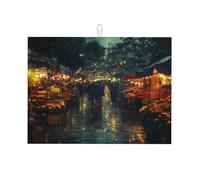 The Flower Market On a Rainy Night - Tappetino scolapiatti in microfibra, riutilizzabile, lavabile, accessorio da cucina, 45,7 x 61 cm