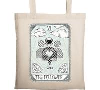 The Follower Funny Tarot Card Parody Social Media Graphic Borsa tote in cotone ecologico naturale Beige One Size