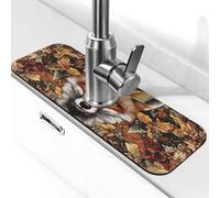 The Fox Hidden in The Fallen Leaves Sink Splash Guard tappetino per rubinetto, rubinetto della cucina, maniglia del rubinetto, vassoio raccogli gocce vassoio per asciugare il bagno (38,1 x 14 cm)