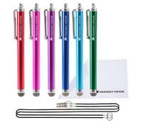 The Friendly Swede Penna stilo micro-Knit per touchscreen - Confezione da 6 penne stilo capacitive universali con punta in fibra ibrida per iPad; cordini e panno di pulizia - rosa acceso/blu