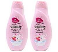 The Fruit Company, confezione da 2 gel doccia da 600 ml, anguria, melone, gelso o fragola e panna, idratante, uso quotidiano, senza parabeni e solfati, fragranza vegana a lunga durata, tutti i tipi di