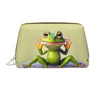 The Funny Frog Doing Yoga Borsa cosmetica in pelle impermeabile, graziosa borsa da viaggio con cerniera, set di borse per cosmetici da donna, marrone, bianco, Taglia unica