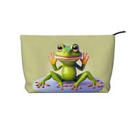 The Funny Frog Doing Yoga Chiusura Cerniera Corduroy Makeup Bag Organizzatore Multifunzionale 22x7x17cm per Viaggi Campeggio Vacanze Fitness, Nero , Taglia unica
