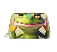 The funny frog doing yoga makeup bag donna - grande capacitàTravel Cosmetic Bag PU Leather Zipper Pouch Portable Wide Open Organizer, bianco, taglia unica