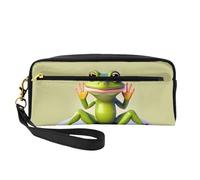 The Funny Frog Doing Yoga piccola borsa di trucco, doppio lato matita casePU custodia in pelle
