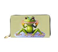 The Funny Frog Doing Yoga Portafoglio lungo con cerniera da donna, 19 x 10 cm, viene fornito con scomparti per carte di credito all'interno, leggero e resistente., nero, Taglia unica, moderno