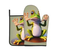 The Funny Frog Doing Yoga Set da cucina con guanti da forno e presine, resistenti al calore fino a 180 °C, antiscivolo, impermeabili, perfetti per cucinare, cuocere, grigliare, barbecue