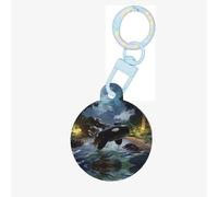 The Fusion of Killer Whales and Forests - Medaglietta identificativa per cani e gatti, alla moda, rotonda, molti colori, materiale acrilico, per animali domestici di piccola e grande taglia, blu cielo