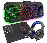 THE G-LAB Combo ARGON E - Set da gioco 4 in 1, tastiera Gamer AZERTY retroilluminata, mouse Gamer 3200 DPI, microfono cuffie da gioco, tappetino per mouse antiscivolo, versione francese