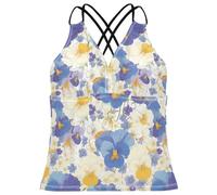 The Garden Tricolor Pansy Flower - Tankini da donna, ad asciugatura rapida, controllo della pancia, top, Il Giardino Tricolore Viola Del Pensiero, XL