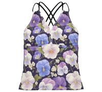 The Garden Tricolor Pansy Flower - Tankini da donna, ad asciugatura rapida, controllo della pancia, top, Il Giardino Tricolore Viola Del Pensiero, M