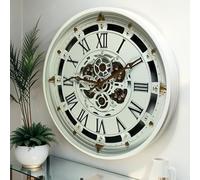 The Gears Clock - Orologio da parete con ingranaggi in movimento reale, linea Belgio con copertura in vetro, 66 cm, colore: Bianco
