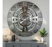 The Gears Clock - Orologio da parete con ingranaggi in movimento reale, linea Inghilterra, 90 cm, colore: grigio carbonio