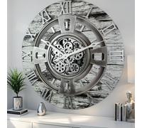The Gears Clock - Orologio da parete con ingranaggi in movimento reale, linea Inghilterra, 91 cm, 60 cm, colore: grigio e bianco