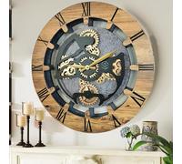 THE GEARS CLOCK Orologio da parete con ingranaggi mobili reali Canada Line 24" rotondo (legno e pietra, 60 cm)