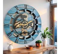 THE GEARS CLOCK Orologio da parete con ingranaggi mobili reali Canada Line 61 cm rotondo (blu oceano, 60 cm)
