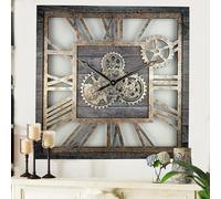 The Gears Clock - Orologio da parete quadrato, 61 cm, con ingranaggi reali, vintage, industriale, oversize, rustico, casale (grigio carbonio)