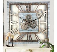 The Gears Clock - Orologio da parete quadrato, 61 cm, con ingranaggi reali, vintage, industriale, oversize, rustico, fattoria (grigio argento)